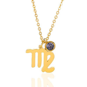 Collier 12 signes du zodiaque porte-bonheur en acier inoxydable, pour femme, chaîne <span class=keywords><strong>avec</strong></span> pendentif en pierre de naissance, plaqué or - Product Image 2