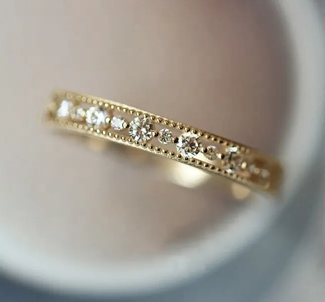Vrouwen Bruiloft Sieraden Licht Geel Goud Zilver Kleur Eenvoudige Holle Ronde Diamant Cz Ring KCR110-M