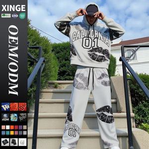 Conjunto de Sudadera con Capucha y Pantalones Deportivos Personalizados con Estampado Gráfico del Alfabeto Hip Hop, Estilo Urbano, Casual, Holgado, para Otoño - Product Image 1
