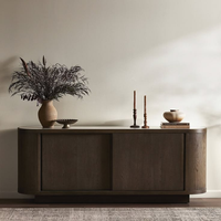 Buffet/Credenza en placage de chêne courbé de style Mid-Century avec portes tambour coulissantes pour salon/salle à manger