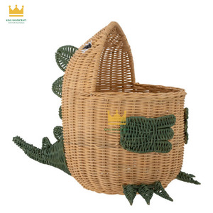 Panier de rangement en rotin en forme de dinosaure, adorable, écologique et mignon, avec poignée, pour organiser les jouets des enfants - Product Image 1