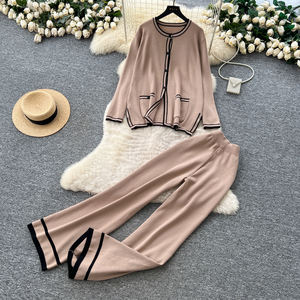 Ensemble <span class=keywords><strong>chic</strong></span> deux pièces pour femme, cardigan en tricot colorblock, <span class=keywords><strong>pantalon</strong></span> large taille haute, automne hiver, ensemble 2 pièces <span class=keywords><strong>pas</strong></span> <span class=keywords><strong>cher</strong></span> pour femmes - Product Image 5