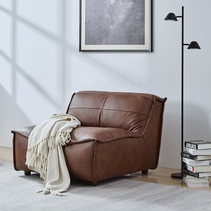Classic Vintage 1+3 Seater <strong>Brown</strong> Genuine Leather <strong>Sofa</strong> Soft Simple Design for Living Room - Product Image 4