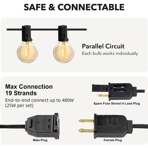 25ft ngoài trời <span class=keywords><strong>Globe</strong></span> G40 <span class=keywords><strong>LED</strong></span> String ánh sáng IP44 Waterpoof Dimmable Đảng trang trí đám cưới connectable EU cắm Vòng Hoa Cổ Tích ánh sáng - Product Image 5