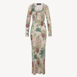 Robe longue à coupe biais de style <span class=keywords><strong>français</strong></span> pour femmes |   Robe longue imprimée à col en V flatteur pour les occasions spéciales et les soirées habillées - Product Image 5