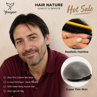 Prothèse capillaire ultra-fine pour hommes, résistante à la transpiration, durable, sans colle, base en PU de 0,02 mm, système capillaire 100 % cheveux humains Remy indiens