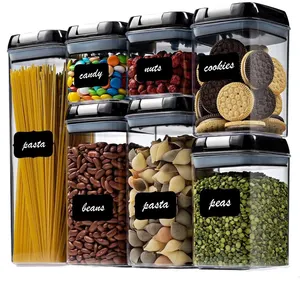 7件密封塑料食品谷物厨房储存容器罐套，带锁盖，用于食品厨房储存