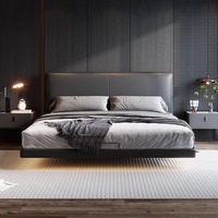 Lit king-size en cuir italien moderne et minimaliste, extensible et pliable, design chinois, mobilier de chambre principale écologique