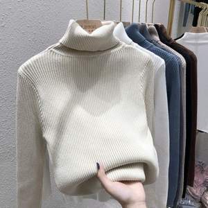 Automne hiver décontracté à manches longues col roulé couleur unie tricoté pull mince élégant Anti-rides respirant bas chandails - Product Image 3