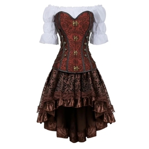 <span class=keywords><strong>Abito</strong></span> a corsetto Steampunk in pelle gotica <span class=keywords><strong>Bustier</strong></span> Top rinascimentale blusa con gonna Burlesque Costume da pirata in tre pezzi - Product Image 2