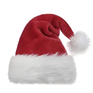 Шапка Санта-Клауса A147 для взрослых, плюшевая красная бархатная Удобная подкладка, Рождественский костюм на Хэллоуин, красная плюшевая шапка Санта-Клауса
