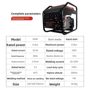 <b>Gasoline</b> Generator 5500W Portable 2-in-1 HFH5500i Model 15L Air-Cooled Recoil Start Stable Output for 2-4mm - Product Image 5