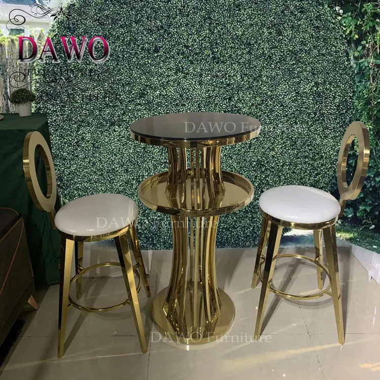 Luxury design glass top stainless steel metal bar table