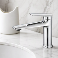 Robinet de lavabo moderne en laiton chromé, mitigeur monocommande eau chaude et froide, à poser sur le plan, pour lavabo en céramique