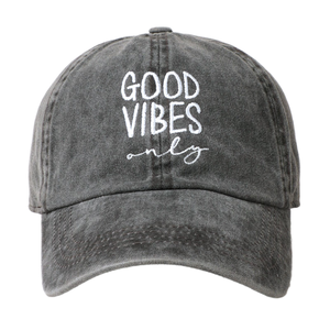 100% coton lavé en détresse Denim papa chapeaux pour les bonnes vibrations seulement broderie 6 panneaux casquette de baseball de sport non structurée - Product Image 1