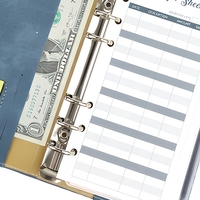 Portefeuille de budget en cuir PU bleu A6, carnet à feuilles mobiles, enveloppe pour argent, planificateur, classeur pour le bureau et la finance
