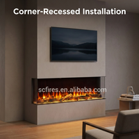 Cheminée électrique encastrée d'angle en acier sur mesure de 40 à 100 pouces avec flamme LED réaliste et télécommande pour intérieur