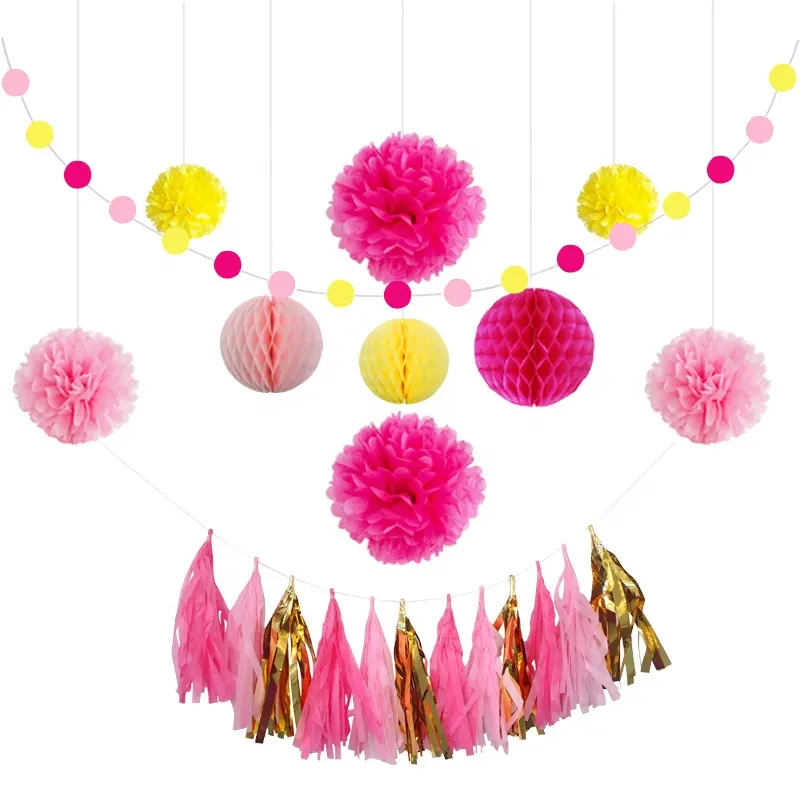 party supplier high quality pompom, ball, tassels garland for hawaii tropical flamingo party decoration, birthday,