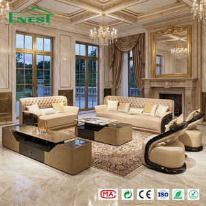 Ensemble de <span class=keywords><strong>canapés</strong></span> de luxe italiens, canapé moderne capitonné <span class=keywords><strong>en</strong></span> <span class=keywords><strong>cuir</strong></span> champagne, sectionnel design avec buffet assorti <span class=keywords><strong>pour</strong></span> salon de villa - Product Image 1