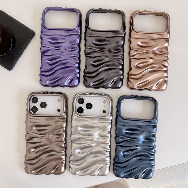 Matte Plated 3D Wrinkle Phone Case for iPhone 17 Pro Max Water Ripple Phone Protective Cover with Advanced Sense