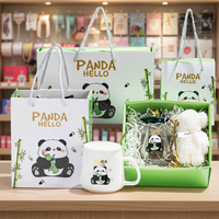 Nuevo Juego de Tazas de Café de Cerámica con Caja de Regalo de Vidrio, Diseño de Panda, Taza Térmica, Regalo de Boda, Oficina, Cumpleaños, Fiesta