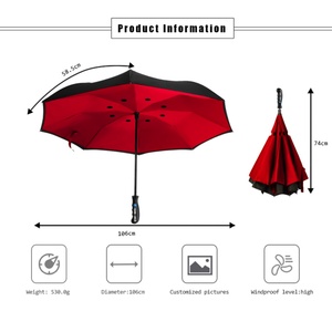 Extra Large Double Canopy Vented Windproof Inverted Reverse Upside Down <b>Umbrella</b> with C-shape Handle - Product Image 6