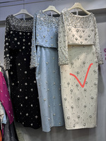 Ensemble 2 pièces en dentelle élégant et modeste pour femme, avec appliques florales 3D, haut à volants à manches longues et jupe longue, bleu clair, tenue de soirée formelle