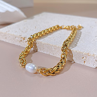 Bracelet tendance en perles d'eau douce naturelles, chaîne en acier inoxydable, fait à la main, bijoux de haute qualité