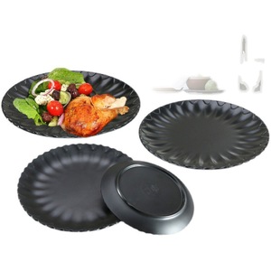 Durable Frosted Round <b>Plastic</b> Plates Black Melamine Dishware For Hotel Party Use - Product Image 1