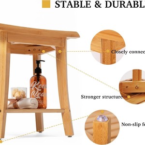 Tabouret de salle de bain imperméable Autonomy, noir, en bambou massif, avec étagère de rangement, pour personnes âgées et femmes enceintes - Product Image 5