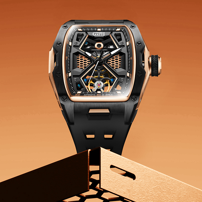 BONEST GATTI高品質メンズトノースケルトンメカニカルウォッチ