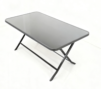 Table d'extérieur carrée pliante moderne avec plateau en verre noir, structure en fer, pour cour, patio, jardin, balcon, meubles portables, gain de place