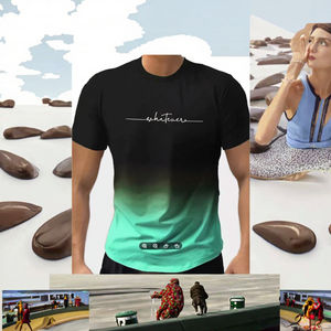 T-shirt pour homme tendance en tricot avec imprimé alphabet dégradé, respirant, 100% polyester, écologique, manches courtes, vêtements décontractés d'été - Product Image 3