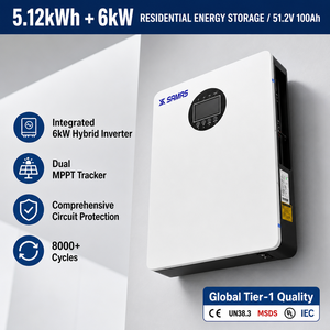 Pack <span class=keywords><strong>de</strong></span> batteries LiFePO4 8000 cycles 51,2 V 100 Ah avec onduleur hybride 6 kW intégré et contrôleur <span class=keywords><strong>de</strong></span> <span class=keywords><strong>charge</strong></span> <span class=keywords><strong>solaire</strong></span> MPPT tout-en-un pour système <span class=keywords><strong>de</strong></span> stockage d'énergie (ESS) - Product Image 1
