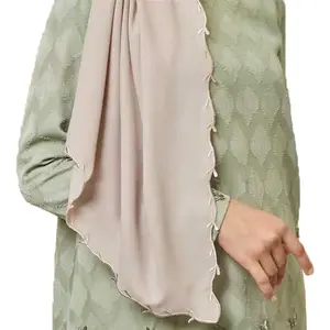 2022 कस्टम मुद्रित मुस्लिम लक्जरी कढ़ाई बढ़त शिफॉन georgette हिजाब डिजाइन शॉल हिजाब स्कार्फ महिलाओं के लिए