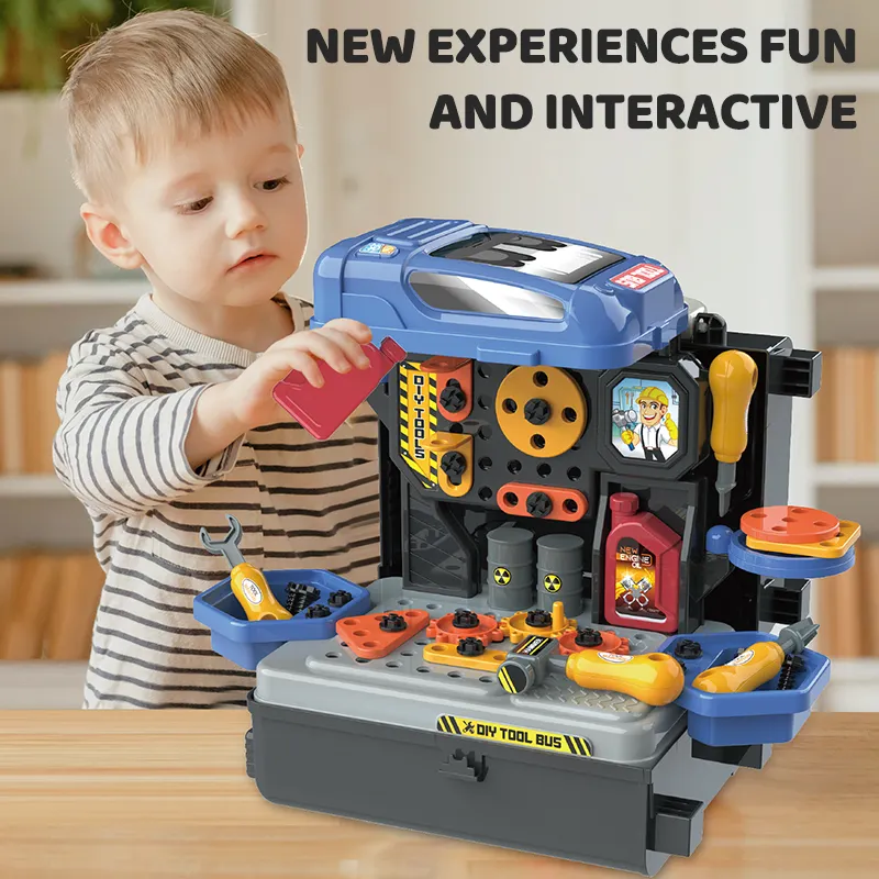 Leemook 3-In-1 59-Stück Mechanische Werkzeuge Schraube Bus-Spielzeug-Set Kunststoff Kinder Echtwerkzeug Bus-Spielzeug-Set für Kinder
