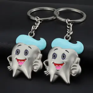 3D Cartoon Mini Smiley Paar Zähne Metall Schlüssel anhänger Dental Hospital Werbe geschenk Geschenke Schlüssel ring Benutzer definierte Zahn liebhaber Paar Schlüssel anhänger