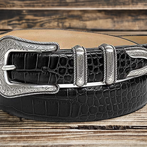 Nouvelle ceinture décontractée en cuir de vachette noir et marron avec boucle métallique à verrouillage automatique argentée, imperméable et durable, style western pour homme - Product Image 2