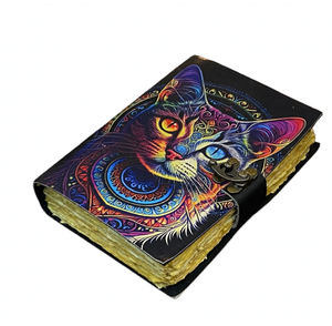 Carnet Grimoire en Cuir avec Motif Chat Celtique, Papier à Bords Frangés, Style Gothique Vintage, Journal de Sorcière, Cahier de Croquis, Cadeau - Product Image 2