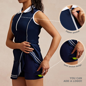 Vestido deportivo Luckpanther con cuello Polo y cremallera para mujer, vestidos de Bádminton de Golf al aire libre, vestido de tenis con pantalones cortos de seguridad - Product Image 3