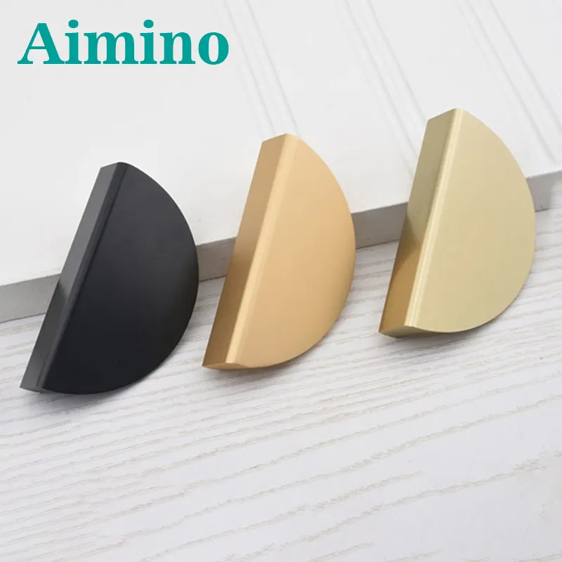 AIMINO OEM Hiện Đại Phòng Ngủ Đồ Nội Thất Gia Đình Phần Cứng Nửa Mặt Trăng Nội Xử Lý Nửa Vòng Drawer Kéo Nhôm Màu Vàng Xử Lý