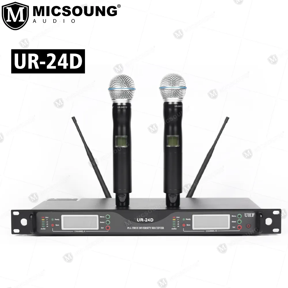 UR-24D Professionele Uhf Draadloze Microfoon Systeem Podiumprestaties Echte Diversiteit Met Handheld Microhpones Karaoke Microfoon