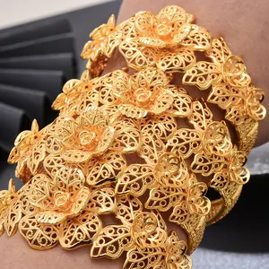Brazalete y pulsera de Color dorado de Dubái para mujer, pulsera grande India africana, brazalete marroquí, joyería para muñeca, regalos de fiesta