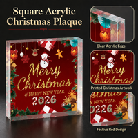 Plaque carrée en acrylique transparent épais imprimée sur mesure, motif bonhomme de neige festif, décoration de table de Noël, bloc acrylique, best-seller