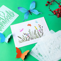 Pochoir décoratif réutilisable en plastique PET écologique motif fleurs sauvages et vigne de cerisier pour peinture sur bois, couleurs blanc/noir, logo personnalisé