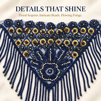 Foulard triangulaire bleu perlé à sequins, style bohème, en maille à franges, pour la danse et les tenues de festival, 30 cm