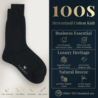 Calcetines de Vestir de Alta Gama para Hombre, Tejido Acanalado, 60S, Algodón Egipcio y Nailon, Color Negro Intenso, Textura Acanalada Vertical, Estilo Formal Atemporal