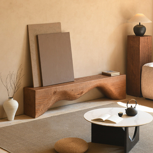 Panca in Legno Massello Wabi-Sabi con Design Unico a Onda, Panca Portascarpe per Ingresso, Soggiorno e Camera da Letto - Product Image 2