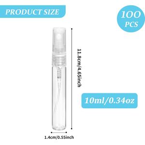 1ml 2ml 3ml 5ml 10ml Cylinder <b>Perfume</b> <b>Atomizer</b> Bottles Clear Glass Plastic Cap Free Custom Labels 100pcs Carton Packing CE/REACH - Product Image 2