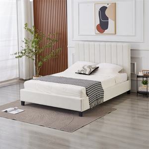 <span class=keywords><strong>Cama</strong></span> Doble Moderna Blanca con Almacenamiento, Muebles de Dormitorio, Cabecera de Madera Suave, Estructura de <span class=keywords><strong>Cama</strong></span> con Tela de Lino - Product Image 5